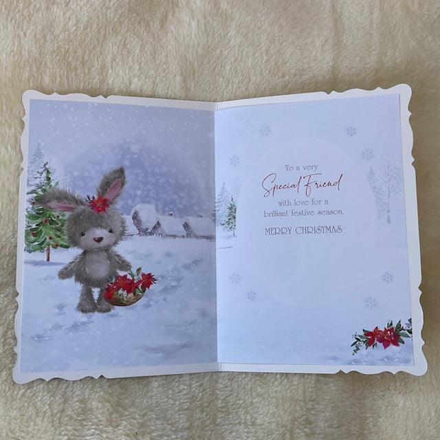 Special Friend Bunny Rabbit Christmas Card inside and message