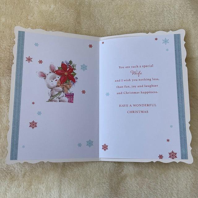 Special Wife Bunny Rabbit Large Christmas Card inside and message