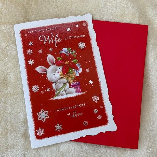 Special Wife Bunny Rabbit Large Christmas Card with envelope