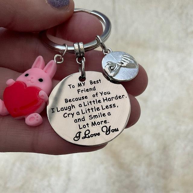 To My Best Friend Bunny Rabbit Keyring close up