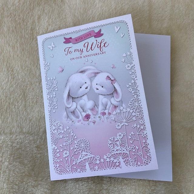 To My Wife On Our Anniversary Bunny Rabbit Card with envelope