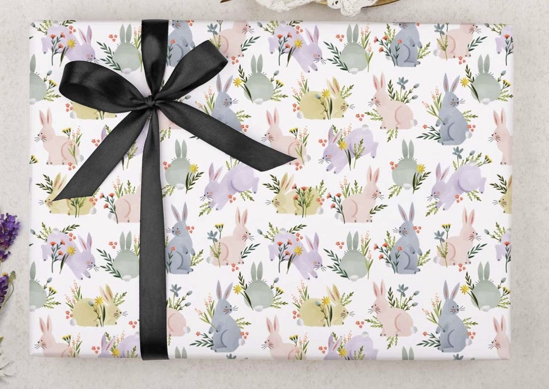 wrapped Watercolour Pastel Bunny Rabbit Gift Wrapping Paper
