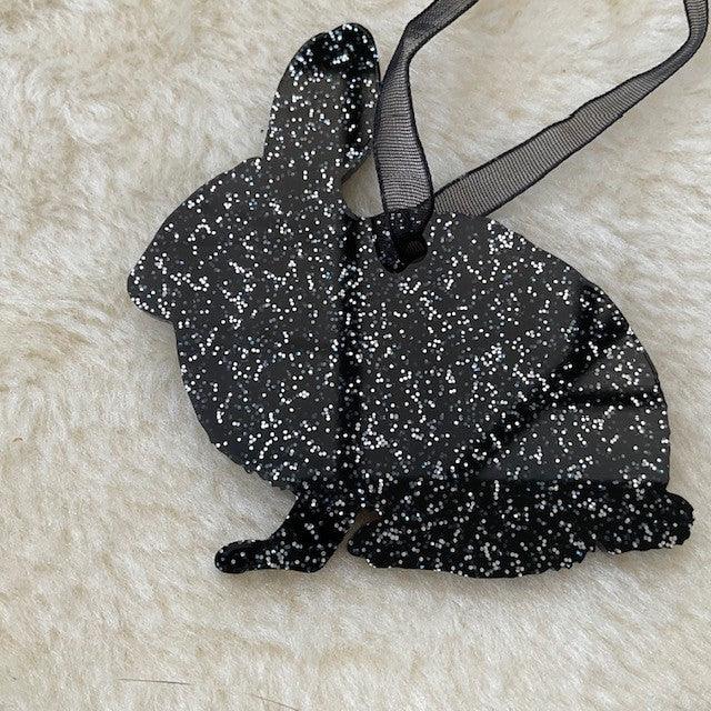 black Glitter Bunny Rabbit Hanging Christmas Decoration