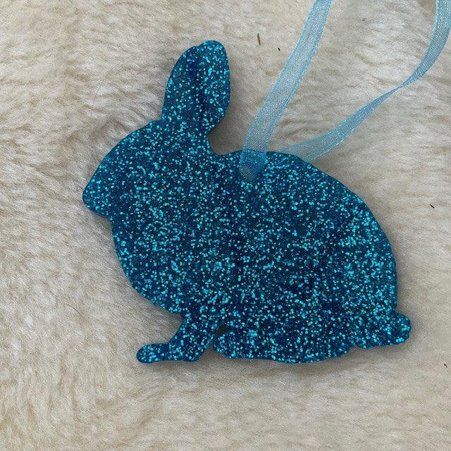 blue Glitter Bunny Rabbit Hanging Christmas  Decoration