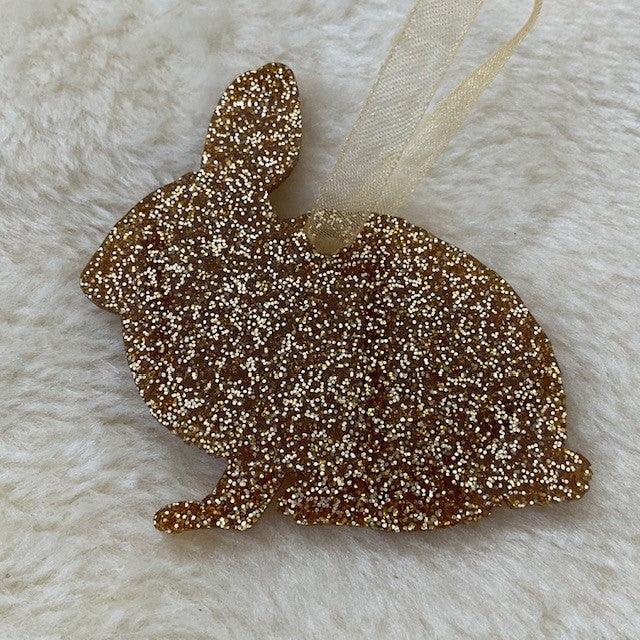 gold Glitter Bunny Rabbit Hanging Christmas Decoration