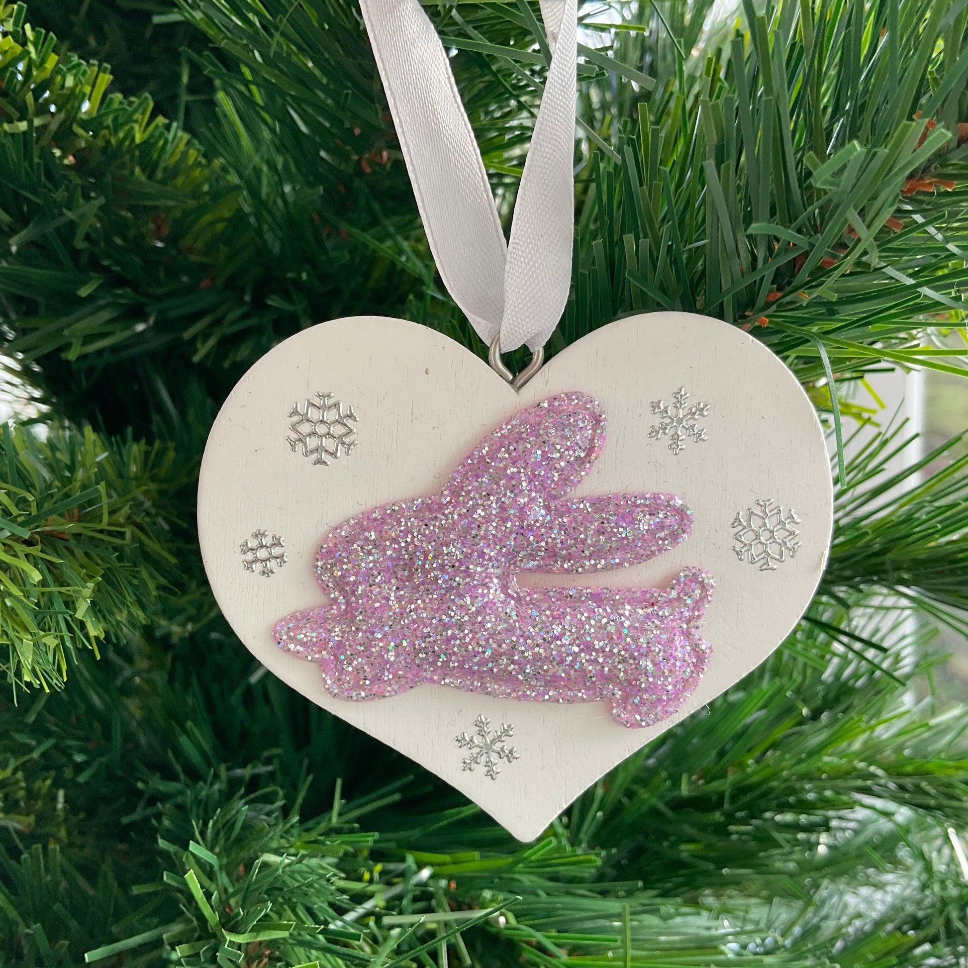 Handmade Lilac Bunny Rabbit Christmas Heart Tree Decoration