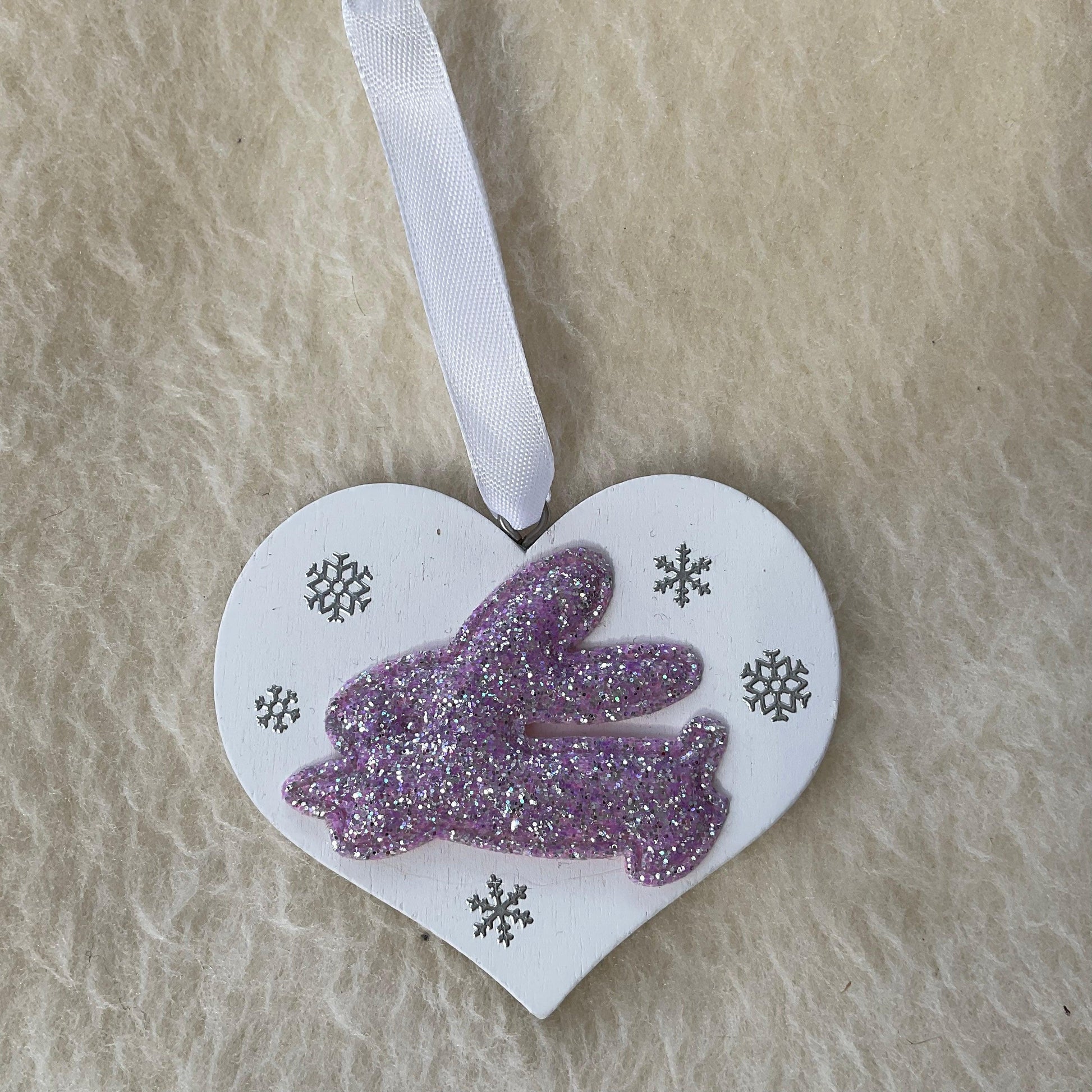 Handmade Lilac Bunny Rabbit Christmas Heart Tree Decoration - Bunny Creations