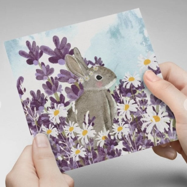 holding Pretty Lavender Bunny Rabbit Card