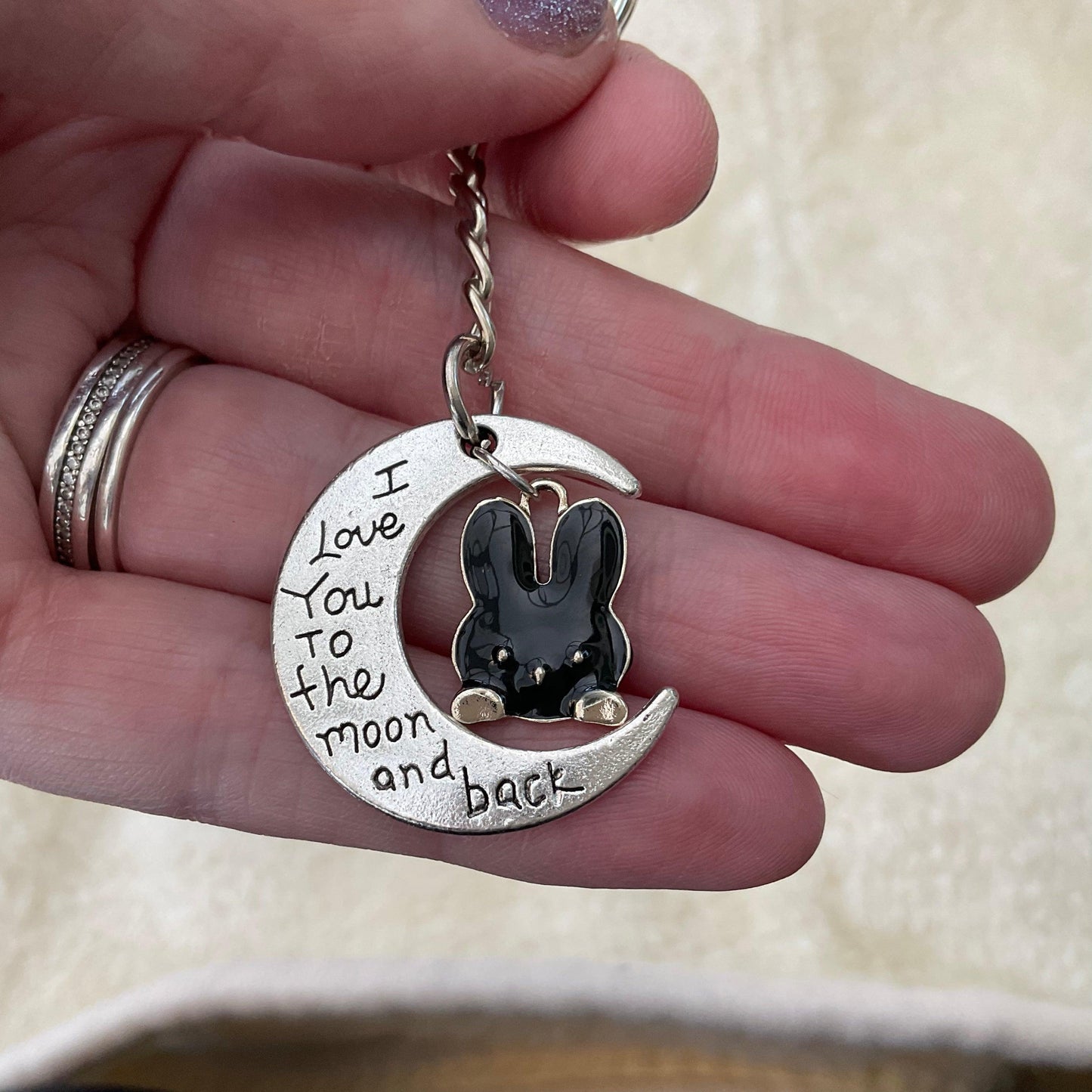 I Love You To The Moon And Back Bunny Rabbit Keyring - Bunny Creations