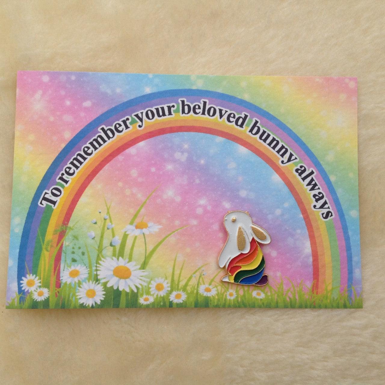 Memorial Rainbow Bunny Enamel Pin Badge & Card - Bunny Creations