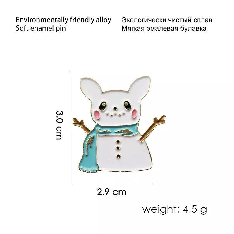 Snowman Bunny Rabbit Christmas Pin Badge - Bunny Creations