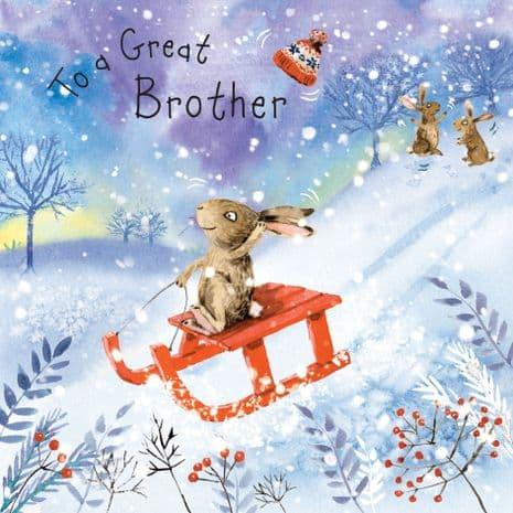 To A Great Brother Bunny Rabbit Christmas Card - Bunny Creations