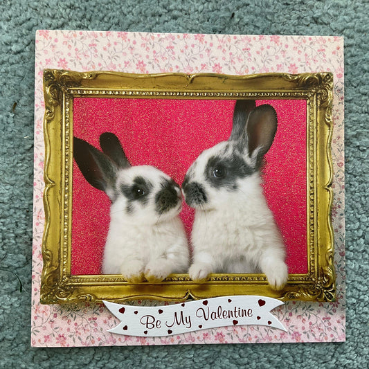 Valentine Kissing Bunnies Glitter Rabbit Card