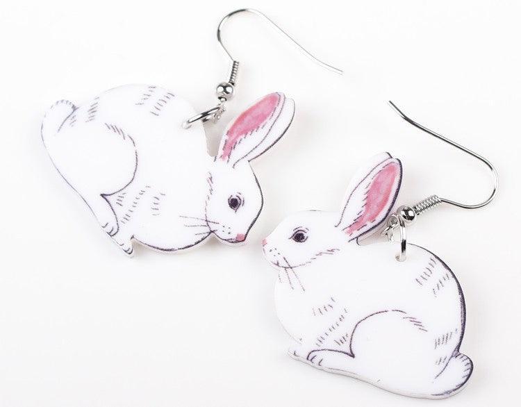 White Acrylic Bunny Earrings - Bunny Creations