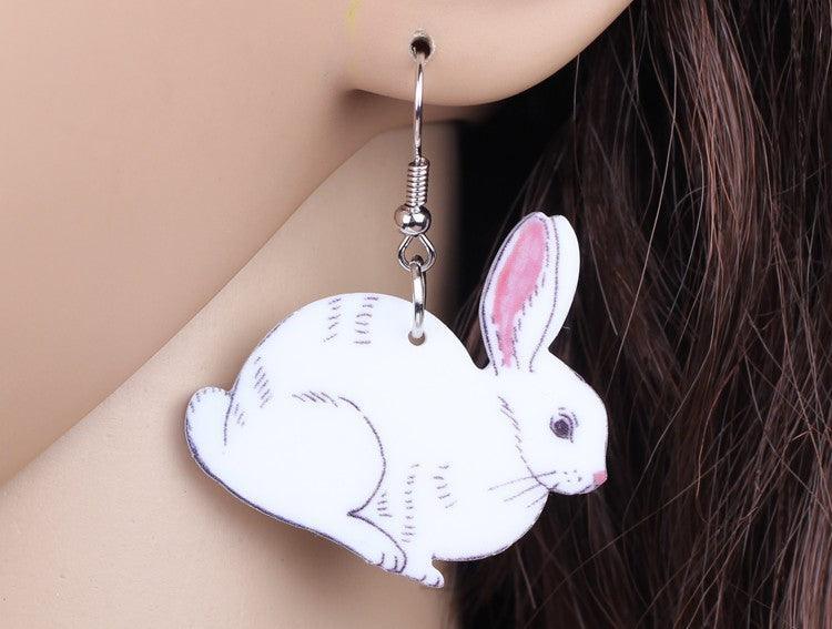 White Acrylic Bunny Earrings - Bunny Creations