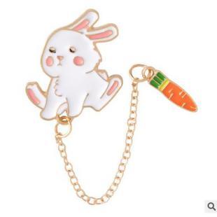 White Bunny & Carrot Brooch/Pin - Bunny Creations